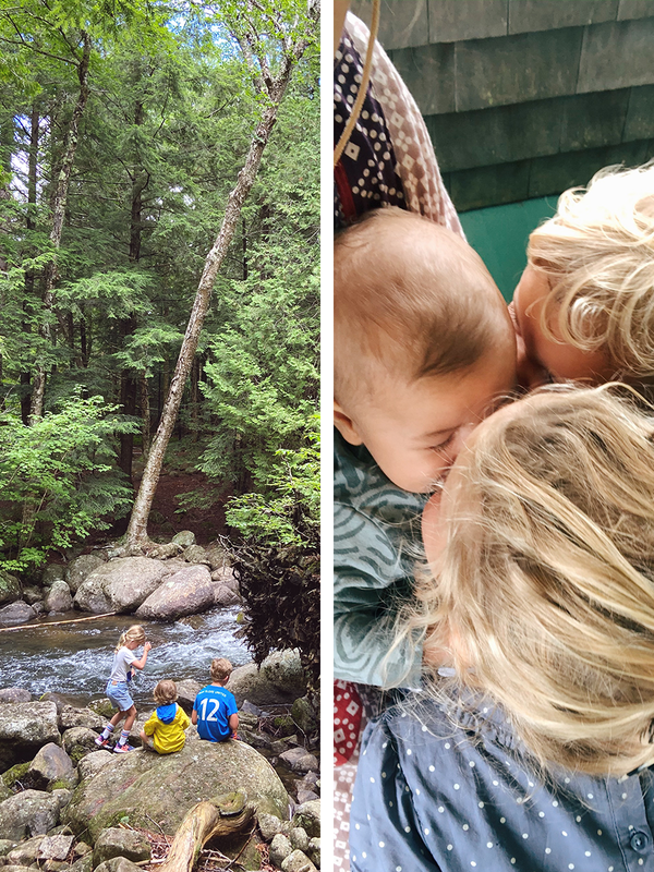 Side by side stills from our lives, this week at on a hiking trip in upstate New York, and cuddling with all three kids at once.