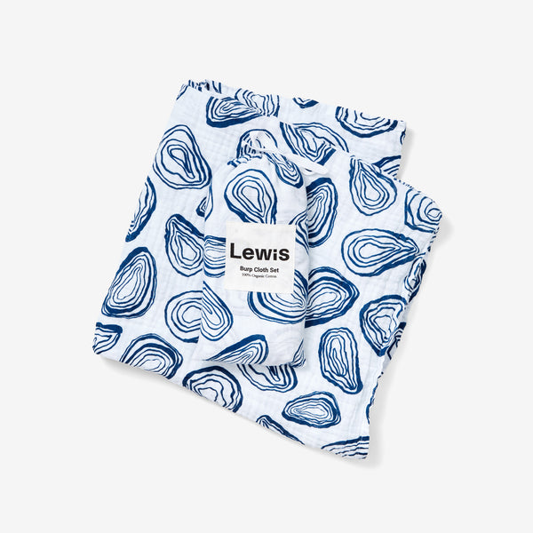 Swaddle Burp Cloth Set Oyster Denim Lewis