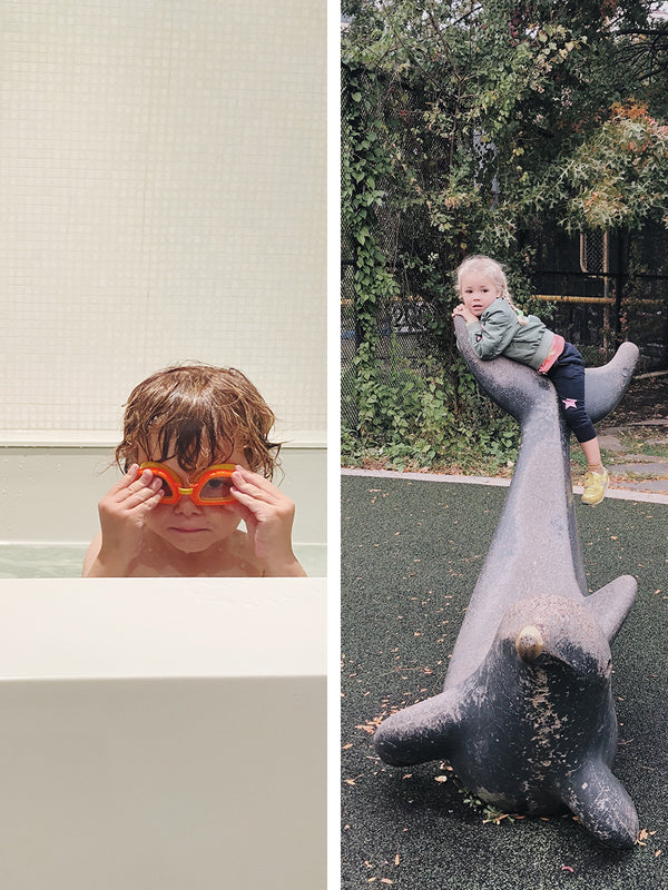 pictures of our families from this week playing at the park and taking a bath with the dog.