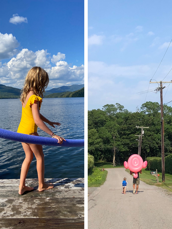 Side by side stills from our lives, this week at the lake and walking down to the beach.