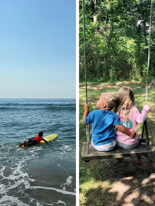 Side by side stills from our lives, this week at the beach and on a swing.
