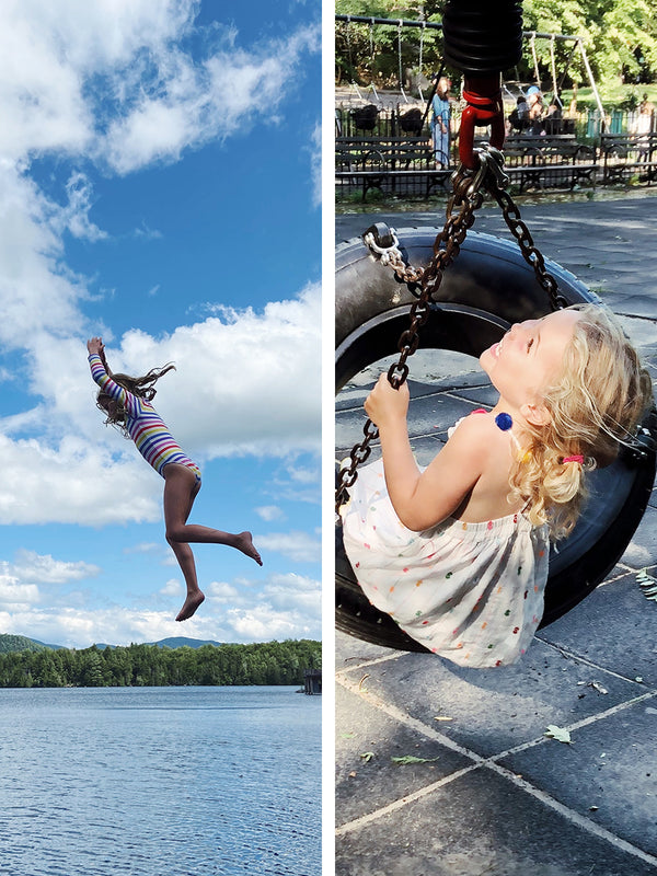 Side by side stills from our lives, this week at the lake and on the playground.