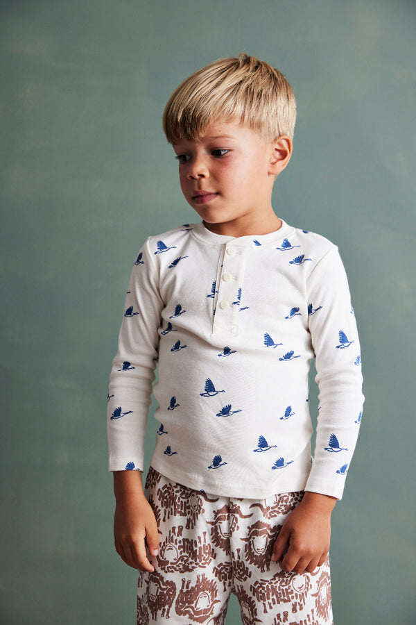 Long Sleeve Henley - Geese | Denim