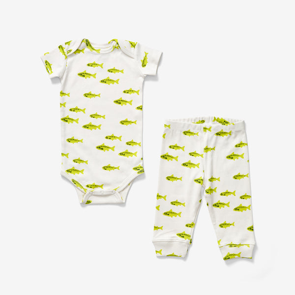 Onesie + Pant Set - Salmon | Chartreuse