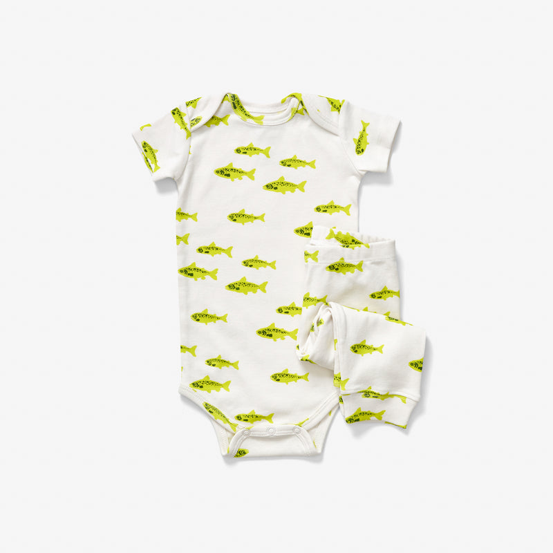 Onesie + Pant Set - Salmon | Chartreuse