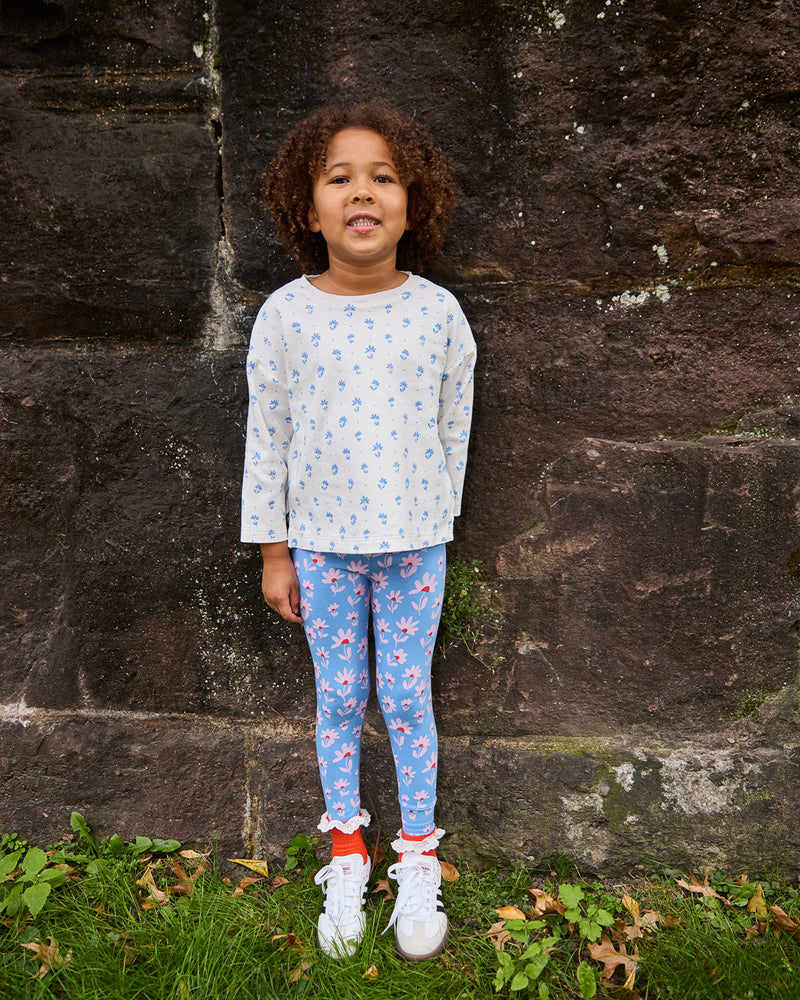 Long Sleeve T Shirt - Flower Polka Dot | Sky