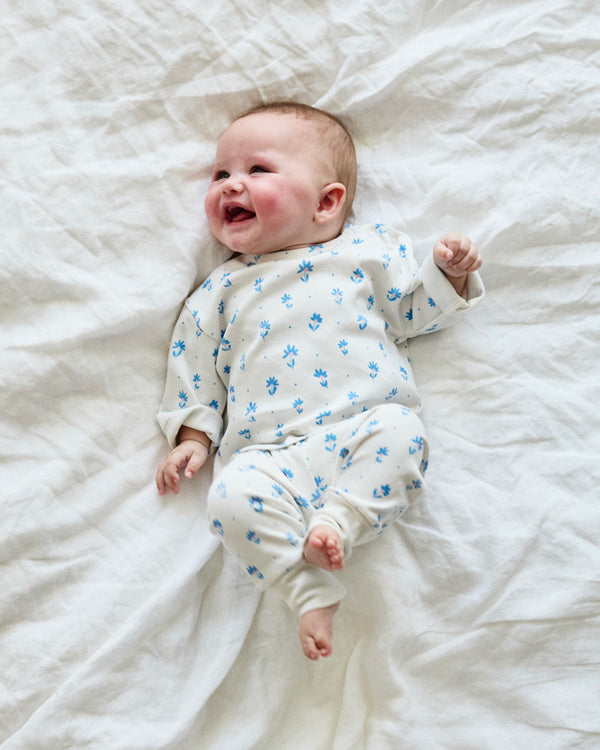 Baby Long Sleeve T Shirt - Flower Polka Dot | Sky
