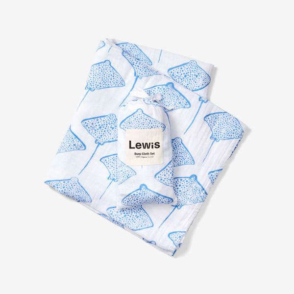 Swaddle + Burp Cloth Set - Stingray | Marine