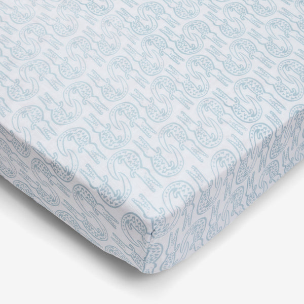 Organic Cotton Crib Sheets by Lewis Alligator in Bay Blue