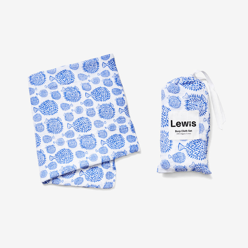 Swaddle + Burp Cloth Set - Blowfish | Marine