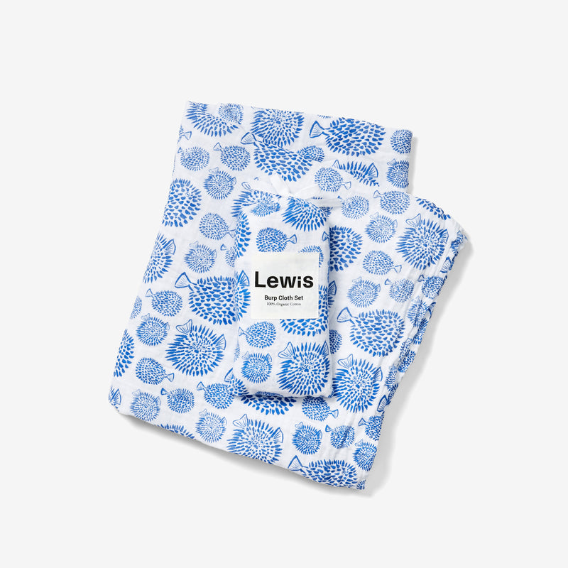 Swaddle + Burp Cloth Set - Blowfish | Marine